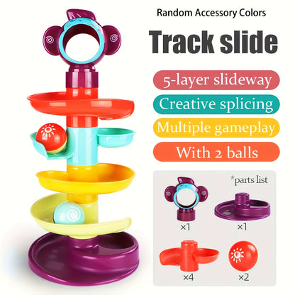 Tour de circuit à billes en spirale colorée, jouet à empiler pour l'éveil des tout-petits, reconnaissance des couleurs, motricité fine, jeu sensoriel, activité d'intérieur, cadeau d'anniversaire ou de Noël pour filles et garçons