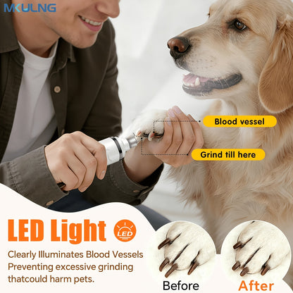 Coupe-griffes électrique silencieux pour animaux avec lumière LED – Kit de tondeuse rechargeable amélioré à 3 vitesses, entretien des pattes sans douleur pour chiens et chats de petite, moyenne et grande taille