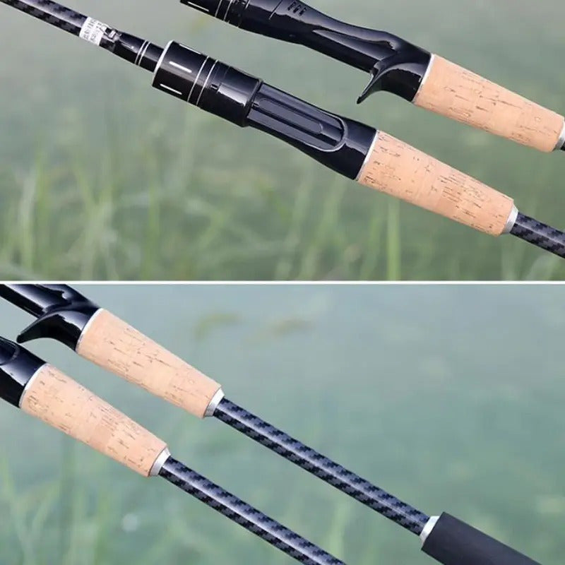 Canne à pêche en fibre de carbone 180 cm avec poignée en bois – Canne casting légère à deux sections, action moyenne, pour toutes les eaux, pêche au bar en eau douce et en mer, pour hommes et femmes