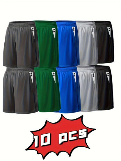Shorts de sport à séchage rapide pour homme avec poches et taille ajustable – Shorts de training, running et salle de sport légers et coupe ample pour hommes et adolescents, 100 % polyester, couleurs unies, lavables en machine, lot de 10 en gros