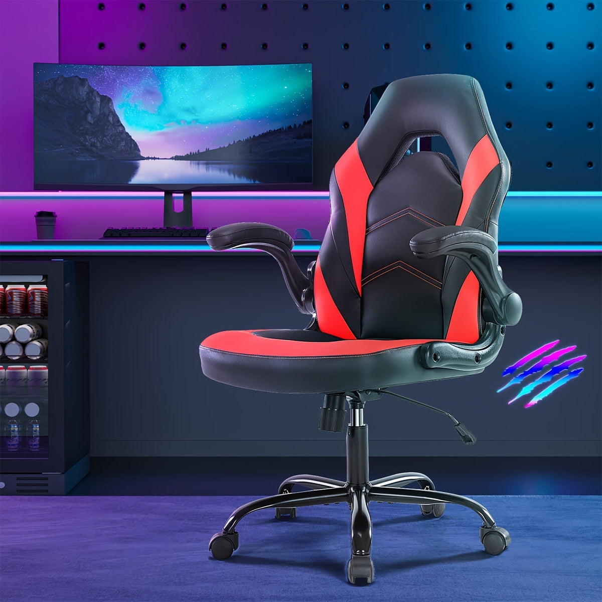 Chaise de gaming ergonomique avec repose-pieds et soutien lombaire – Fauteuil d'ordinateur esport style course, accoudoirs fixes, dossier inclinable réglable, chaise de bureau pour adultes