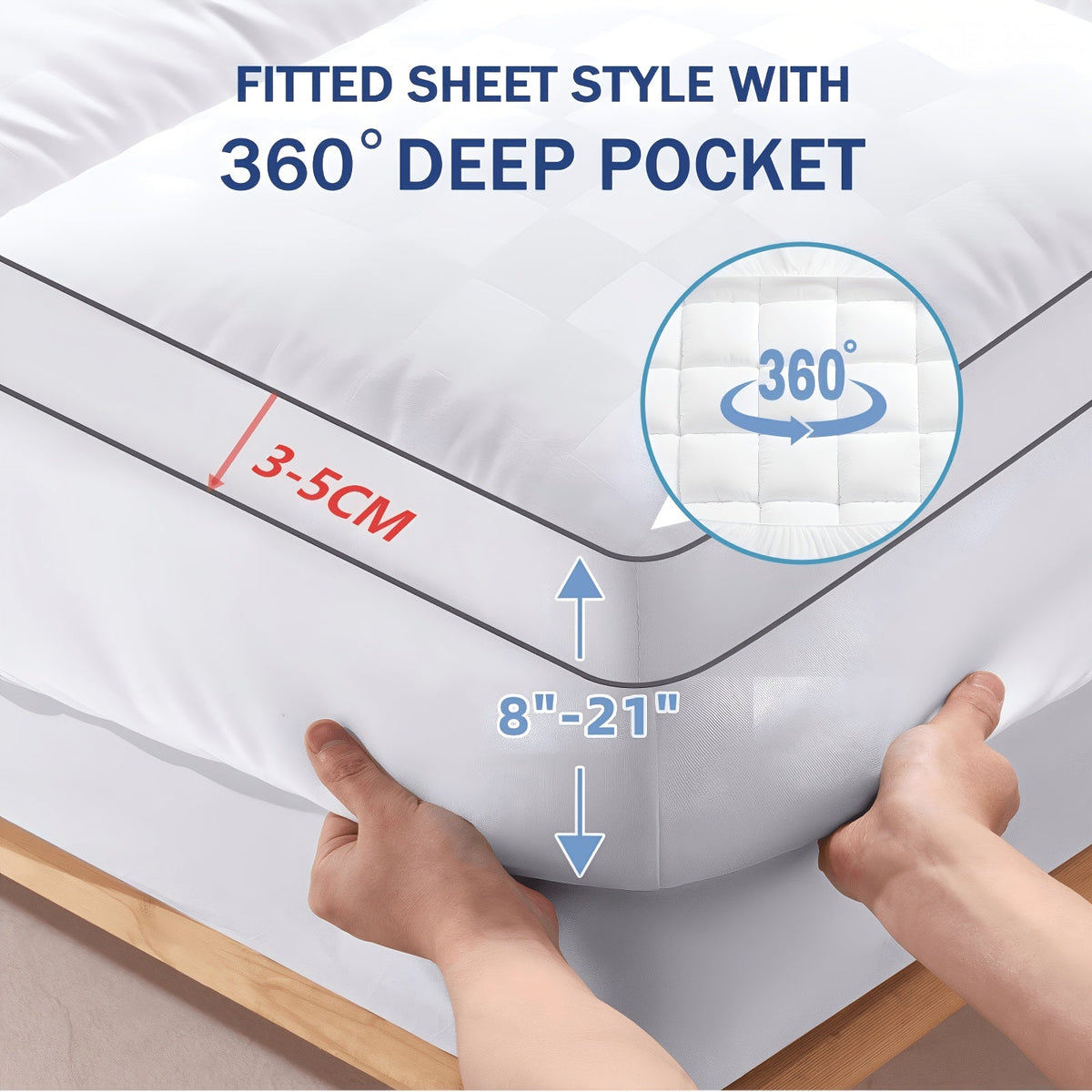 Surmatelas matelassé avec housse rafraîchissante, bonnet profond extensible de 8 à 21 pouces pour lits simple, double, grand lit, très grand lit et très grand lit californien, disponible en blanc, gris, noir et bleu marine