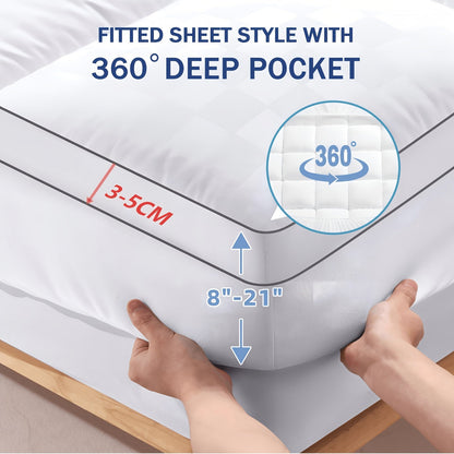 Surmatelas matelassé avec housse rafraîchissante, bonnet profond extensible de 8 à 21 pouces pour lits simple, double, grand lit, très grand lit et très grand lit californien, disponible en blanc, gris, noir et bleu marine
