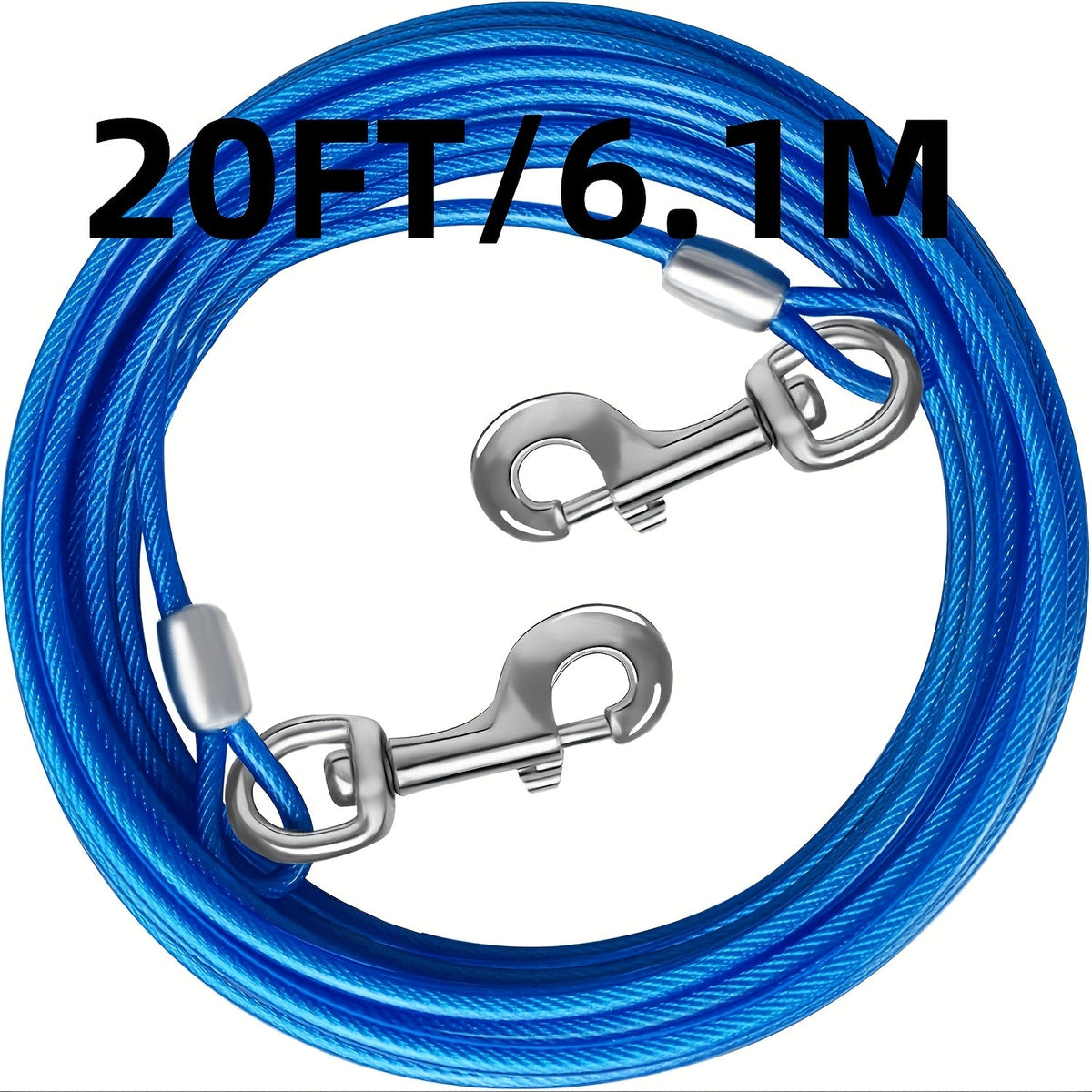 Câble d'attache pour chien pour jardin – Laisse en fil d'acier robuste pour extérieur de 3/4,5/6/9 mètres avec clips durables, pour grands chiens jusqu'à 75 kg, bleu