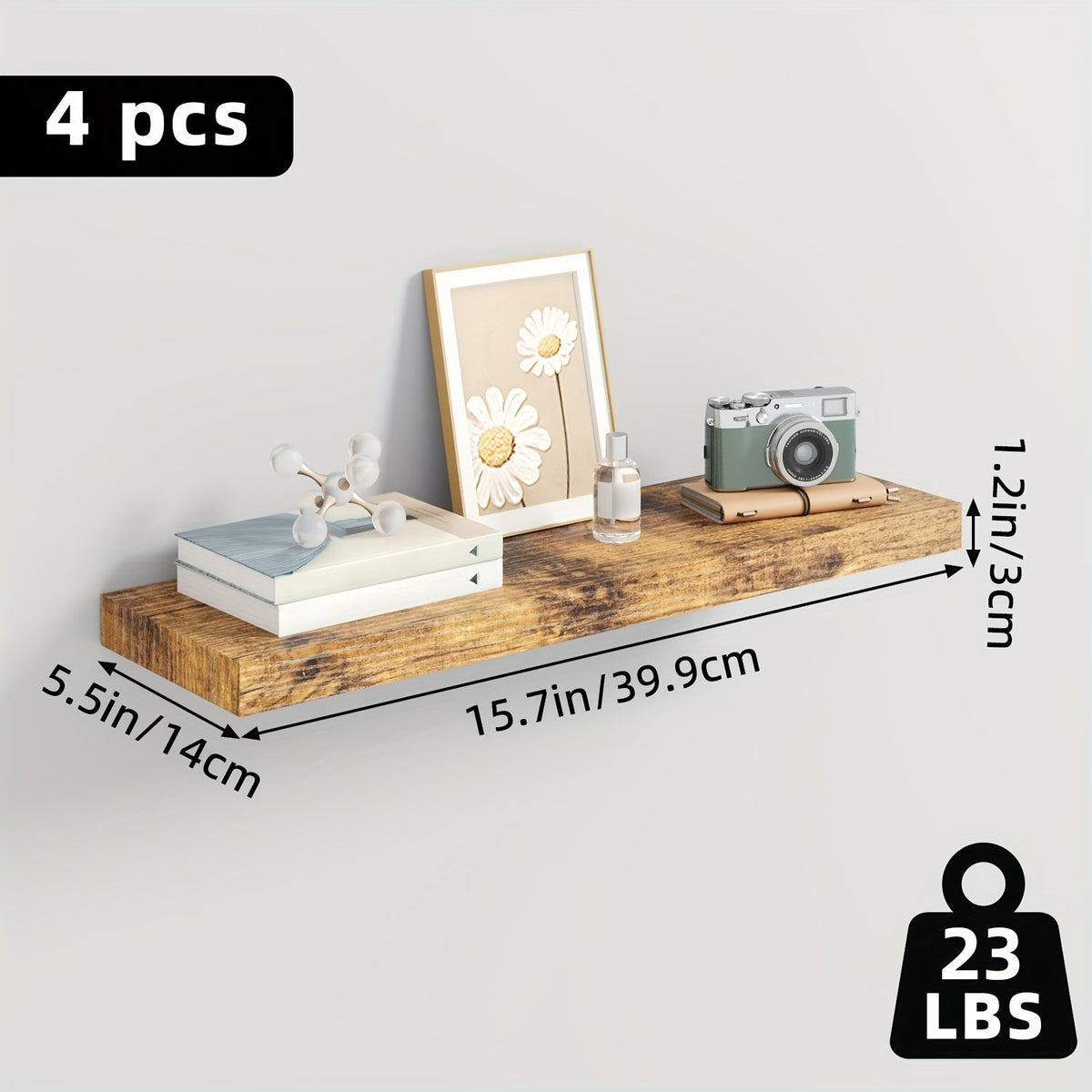 Étagères murales flottantes en bois, lot de 2/4/6, 15,7, 19,7, 22 pouces, étagères murales pour salon, cuisine, salle de bain, chambre, supportant 13,6 kg, noyer, marron, blanc, noir, gris, décoration et rangement maison