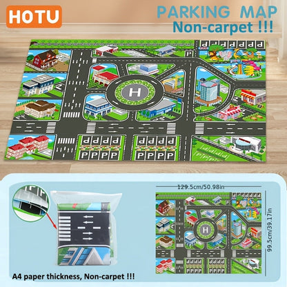 City Traffic Play Mat for Kids Ages 3+ - Large Interactive Road Map with Garage & City Scene, Educational Floor Mat for Toy Cars, Room Decor, Birthday Christmas Halloween Gift (Map Only)