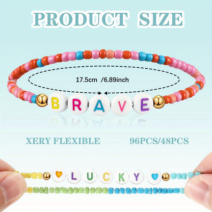 Lot de 96 bracelets d'amitié perlés style Y2K – Bracelets colorés empilables pour femmes et adolescentes, cadeaux de fête pour meilleures amies, cadeau inspirant, lot de bijoux tendance