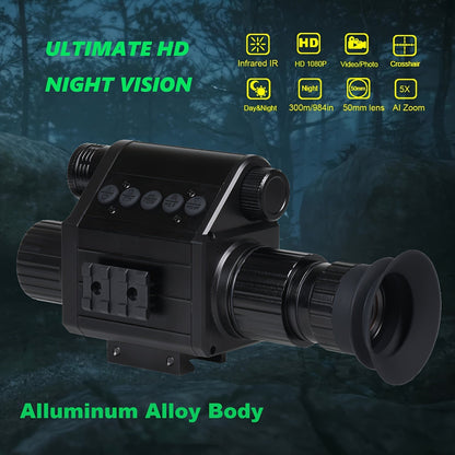 Lunette de vision nocturne numérique pour la chasse – Monoculaire infrarouge, zoom 5x, enregistrement vidéo HD 1080p, carte TF 32 Go et batterie 2600 mAh, réticule intégré pour la chasse, le camping et l'aventure en pleine nature