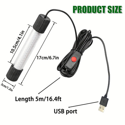 Lampe de pêche sous-marine USB à 126 LED avec cordon de 5 m – Attracteur de poissons de nuit pour bateau, quai et pêche sur glace, options d'éclairage vert et blanc, lampe détecteur de poissons alimentée par USB
