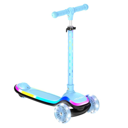 Kids Kick Scooter with Multicolor LED Wheel Lights for Ages 3 and Up - Adjustable Height Handlebars, Rear Foot Brake, 110 LB Capacity, Folding Design - Black, Blue, Purple