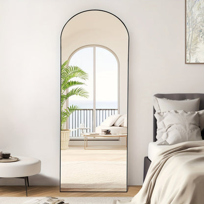 Miroir pleine longueur arqué avec support 64x21 / 59x16 pouces, miroir de sol en verre nano incassable avec cadre en alliage d'aluminium, miroir pleine longueur sur pied pour chambre, salon, vestiaire, décoration murale