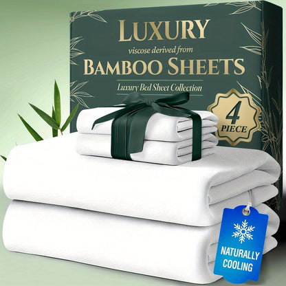 Cooling Bamboo Bed Sheet Sets – Ultra-Soft Breathable Deep Pocket Sheets for Hot Sleepers, Twin Full Queen King, 4-Piece Set with Pillowcases, Moisture-Wicking Temperature Regulating