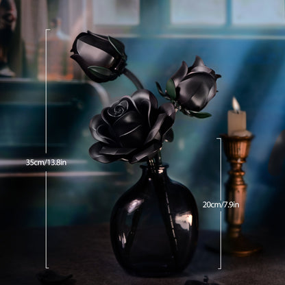 Ensemble de briques de construction 3D Rose noire gothique 152 pièces, kit de modèle d'exposition de bouquet de fleurs artificielles, trois roses noires, cadeau unique pour adultes, adolescents, Saint-Valentin, anniversaire, Halloween, Noël