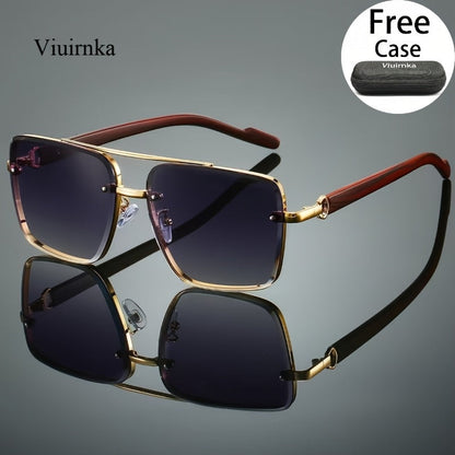 Lunettes de soleil carrées UV400 avec étui pour hommes et femmes – Monture rétro à double pont effet bois, lunettes unisexes style polarisé pour la conduite, les voyages, la plage et le style urbain, 7 couleurs