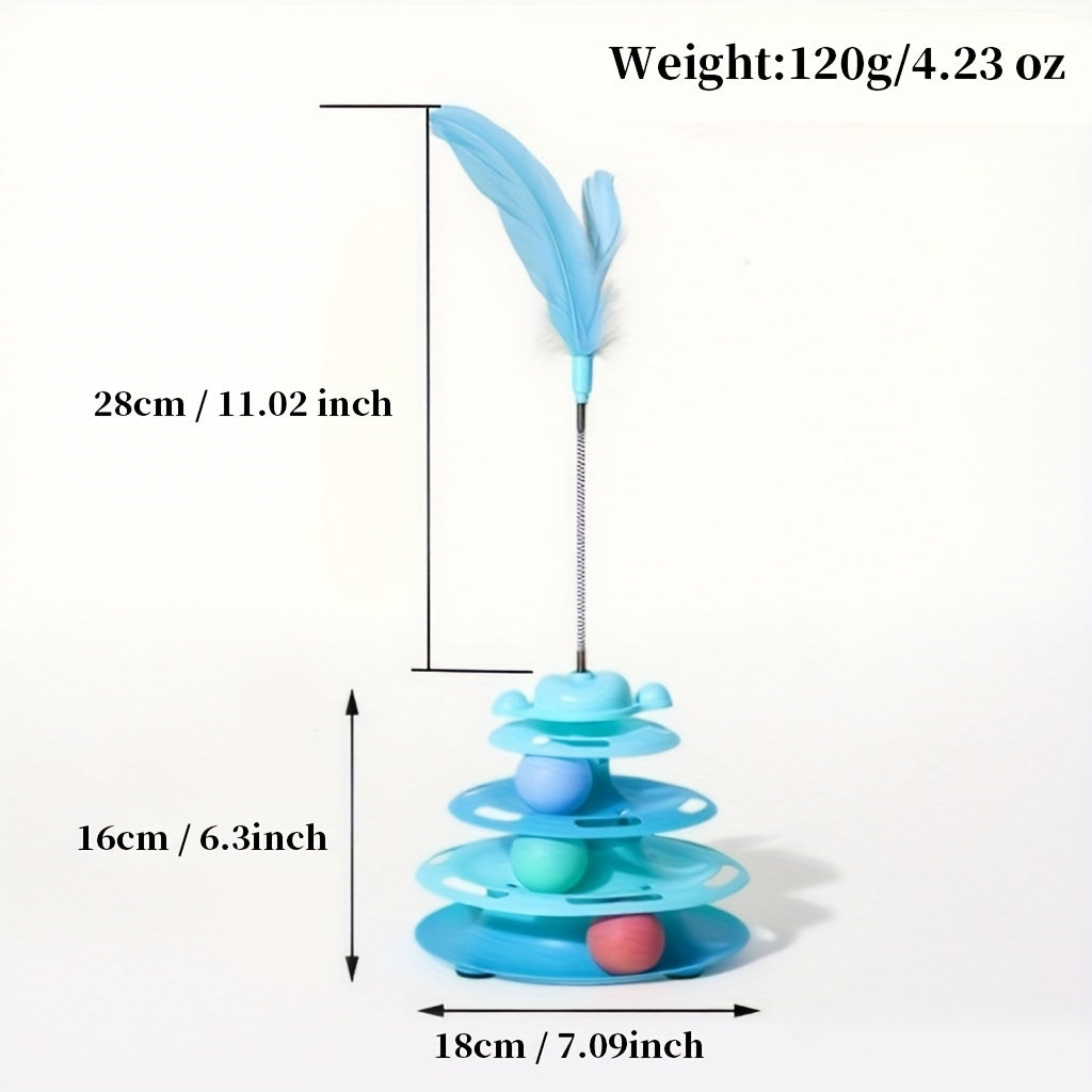 Jouet carrousel pour chat avec plume et balle rotative - Plateau tournant interactif pour chat d'intérieur, jouet stimulant anti-ennui, aucune pile requise, 3 couleurs : vert clair, bleu, rose