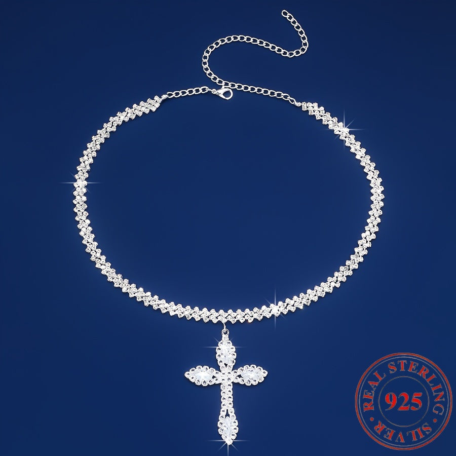 Collier avec pendentif croix en argent sterling 925 – Éclat de cristaux en zirconium cubique, design élégant et luxueux, cadeau parfait pour femmes et hommes pour un anniversaire, Noël et les occasions religieuses