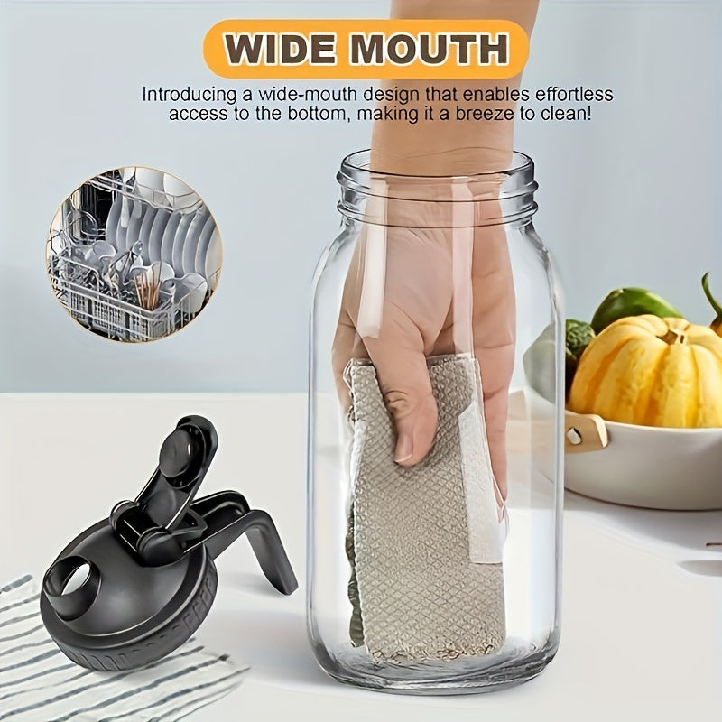 Bocal Mason de 1,9 L (64 oz) avec anse et couvercle – Carafe à boisson en verre borosilicaté de haute qualité sans BPA, étanche, lot de 2/3, pour le sport, l'extérieur, jus, eau, kombucha, cadeau de fête
