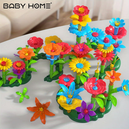 Jeu de construction de fleurs à assembler pour enfants 64/91 pièces – Kit de création de bouquet de fleurs DIY, couleurs aléatoires, jouet éducatif STEM créatif, cadeau d'Halloween, de Thanksgiving et de Noël pour les 3 ans et plus