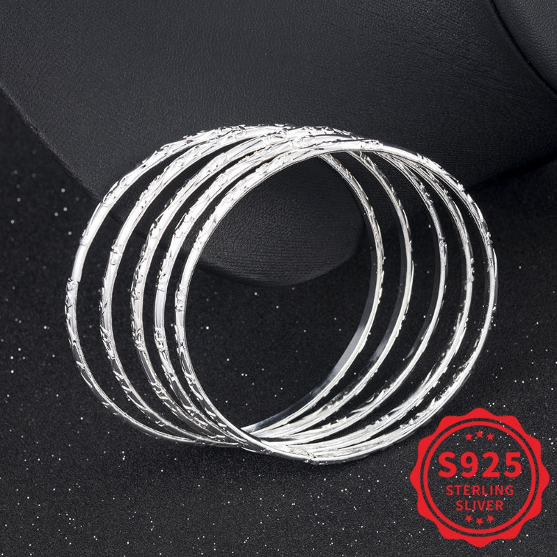 Lot de 5 bracelets géométriques en argent sterling 925 pour femme – Bijoux minimalistes empilables hypoallergéniques, cadeau idéal pour la fête des mères et le quotidien