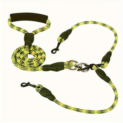 Dual Dog Leash with Wave Pattern – Detachable Tangle-Free Nylon Coupler Lead for Walking Two Dogs – No-Tangle Double Dog Leash for Small Medium Large Breeds Outdoor Walking & Training