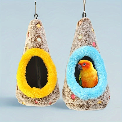 Nid d'oiseau suspendu en forme d'œuf - Nid de perroquet fermé et chaud pour cage à oiseaux pour calopsittes, inséparables, perruches - Abri douillet pour le sommeil des oiseaux, aucune pile requise, bleu/jaune