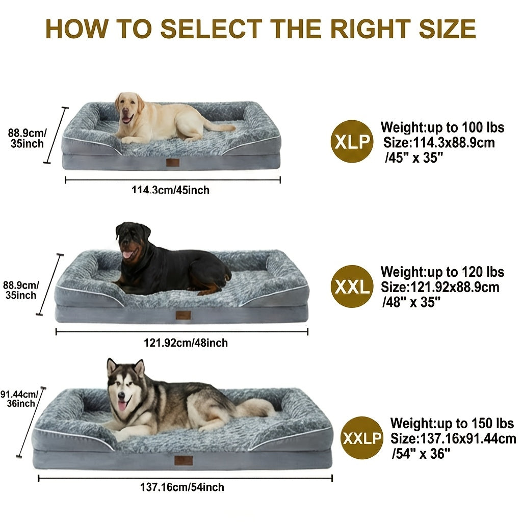 Lit orthopédique pour chien extra large lavable – Canapé en mousse à mémoire de forme en forme de C avec housse amovible, fond antidérapant et rebord de soutien pour chiens de grande et très grande taille, gris