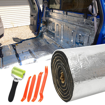 Tapis d'insonorisation et bouclier thermique pour voiture, 22/26 pi² – Isolation phonique en feuille d'aluminium auto-adhésive, découpe et installation faciles pour plancher, portière et coffre, outils d'installation inclus