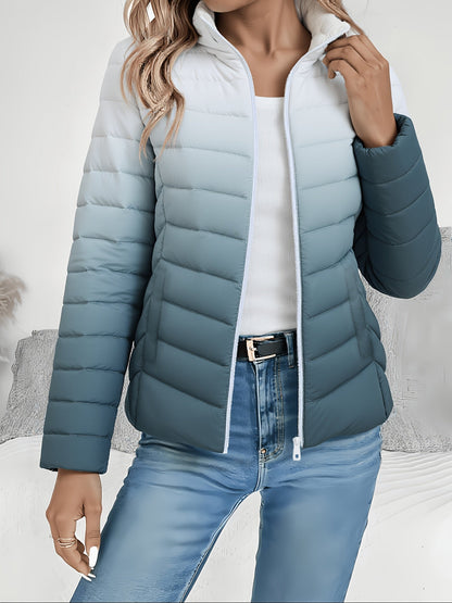 Doudoune matelassée légère pour femme, manteau rembourré à col montant, fermeture zippée, veste courte, coupe ajustée automne-hiver