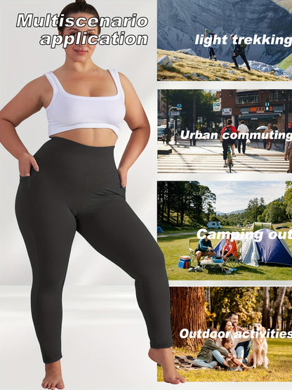 Pantalon de yoga grande taille pour femme avec poches – Legging chaud doublé en polaire taille haute pour l'automne et l'hiver, pantalon de sport moulant élastique, tailles 1XL-5XL en noir, gris, bordeaux et bleu marine