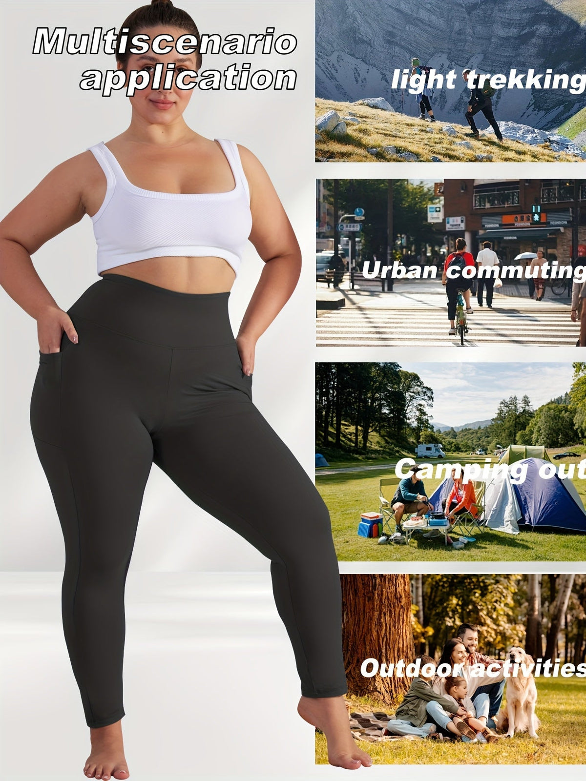 Pantalon de yoga grande taille pour femme avec poches – Legging chaud doublé en polaire taille haute pour l'automne et l'hiver, pantalon de sport moulant élastique, tailles 1XL-5XL en noir, gris, bordeaux et bleu marine