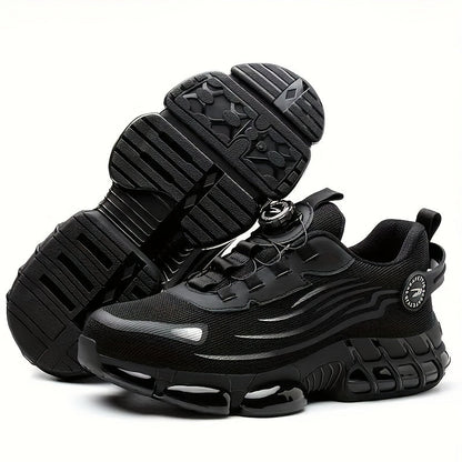 Chaussures de travail respirantes pour hommes – Chaussures de sécurité durables avec bandes réfléchissantes, semelle légère et amortissante pour l'industrie, la construction et un usage quotidien, disponibles en noir et gris, tailles US 6 à 11