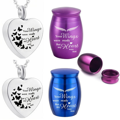 Lot de 2 mini urnes souvenirs pour cendres - Ensemble de pendentifs commémoratifs en forme de cœur en acier inoxydable pour cendres d'animaux et d'humains, petits bijoux funéraires pour femmes, hommes et êtres chers (bleu ou violet)