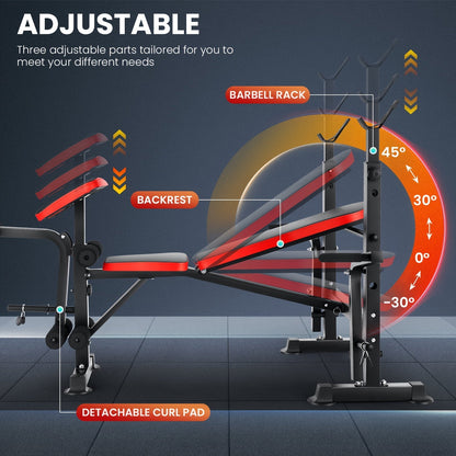 Banc de musculation réglable et pliable avec rack à squat, poste à jambes et pupitre à biceps – Banc de développé couché tout-en-un pour entraînement complet, jusqu'à 545 kg