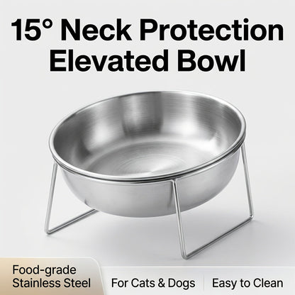 Ensemble de gamelles surélevées pour chien et chat – Gamelles inclinées à 15° en acier inoxydable avec support, design ergonomique anti-étouffement pour petits chiens et chats – Ensemble de 2 gamelles avec support