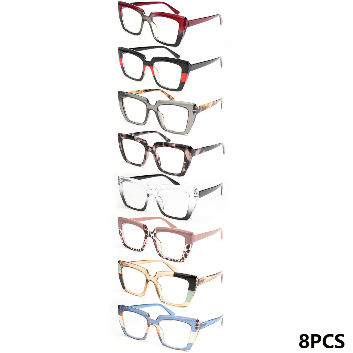 Lot de 8 paires de lunettes de lecture rétro rectangulaires pour femmes, design coloré, charnières à ressort, ajustement confortable, cadeau pour fête, vacances, Halloween, Noël, correction de +1,00 à +4,00