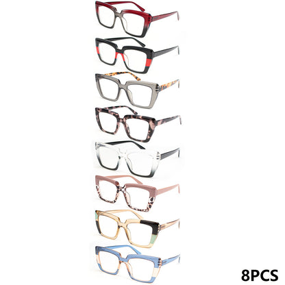 Lot de 8 paires de lunettes de lecture rétro rectangulaires pour femmes, design coloré, charnières à ressort, ajustement confortable, cadeau pour fête, vacances, Halloween, Noël, correction de +1,00 à +4,00