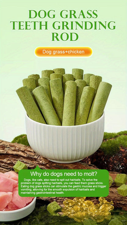 15 bâtonnets à mâcher à l'herbe pour chien – Friandises à mâcher naturelles pour le nettoyage des dents, haleine fraîche, collation riche en fibres pour la santé digestive à base d'herbe et de viande – Friandise saine pour chien de toutes races