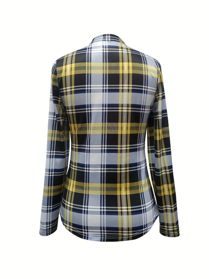 Haut à manches longues pour femme, col en V, chemisier à carreaux, style western sexy, légèrement extensible, coupe classique, tenue décontractée tendance pour le printemps, S M L XL XXL
