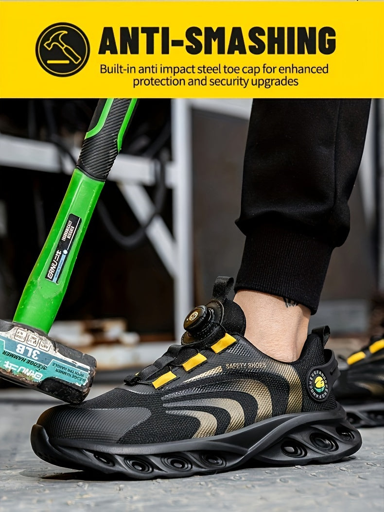 Chaussures de sécurité à embout d'acier pour hommes, largeur large, anti-perforation avec boucle rotative – Bottes de travail antidérapantes et rembourrées pour la construction, l'industrie et l'entrepôt, tailles US 6,5–13,5