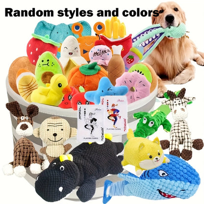 Cartoon Plush Squeaky Dog Toys 5 or 10 Pack - Random Style Stuffed Animal Squeeze Sound Toys for Puppies & Small Dogs, Fun Gift Set Bundle