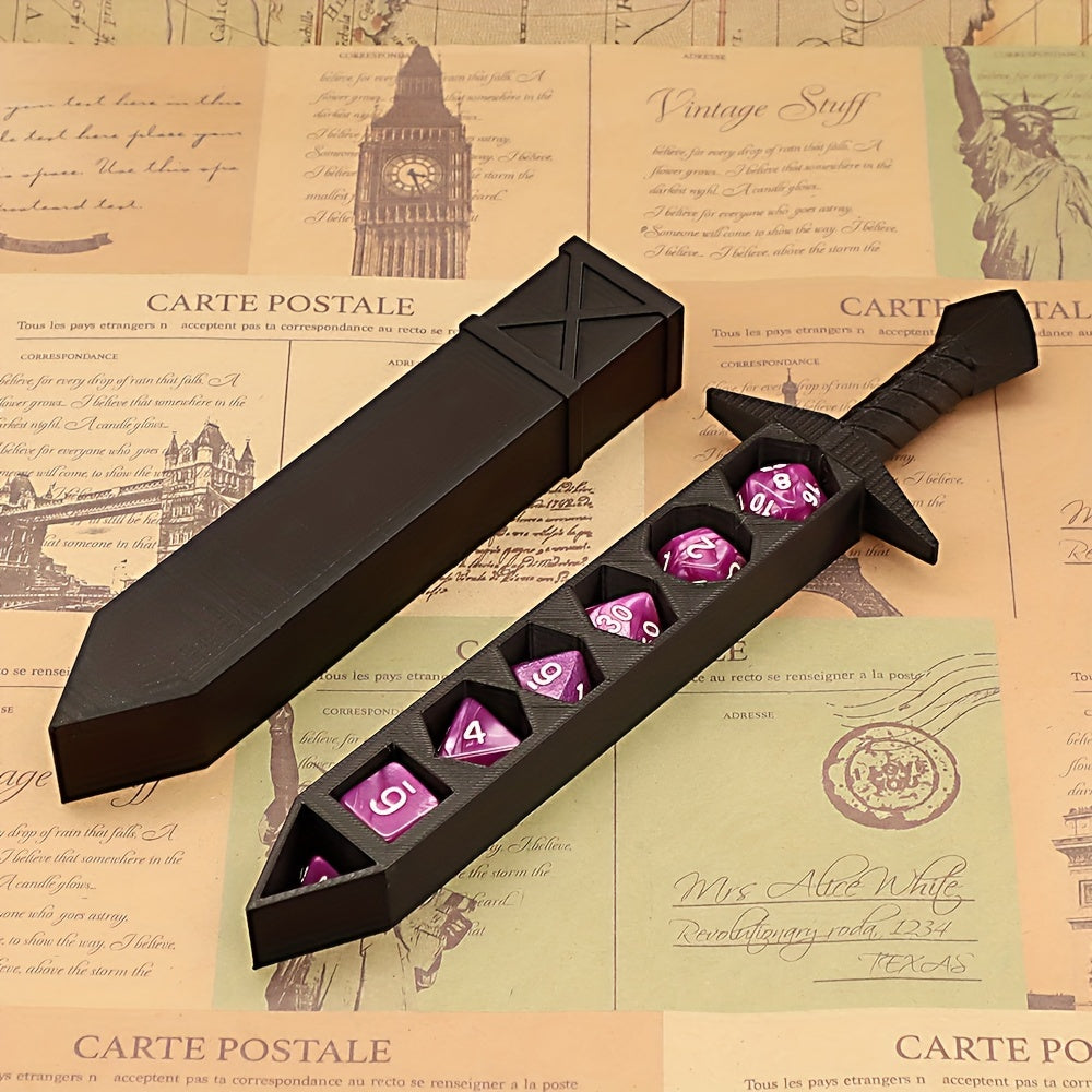 Set d'épée porte-dés pour jeux de rôle type D&D - Support à dés unique et original pour dés standards de 22 mm, couleurs assorties, cadeau idéal pour les maîtres du donjon, collectionneurs et passionnés de jeux de société