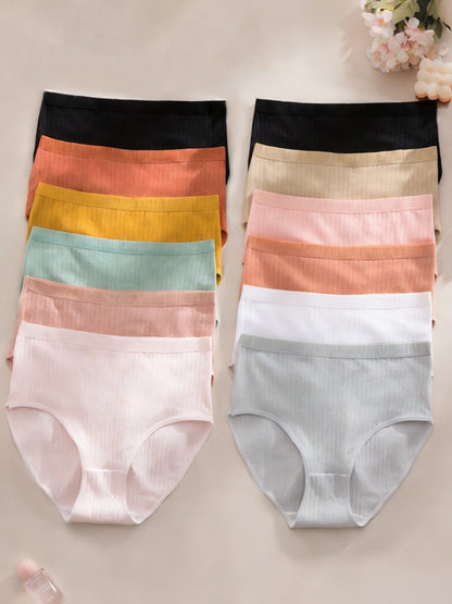 Lot de 6 culottes string côtelées – Sous-vêtements triangulaires pour femmes, doux, respirants et taille mi-haute, texture en maille côtelée, couleurs unies, culottes quotidiennes adaptées à la maternité