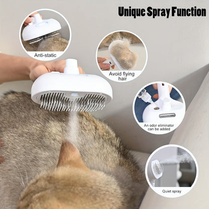3-in-1 Automatic Steam Pet Grooming Brush – Anti-Shedding Hair Remover with Stainless Bristles for Long & Short Haired Dogs and Cats, Low-Voltage Safe Deshedding Tool