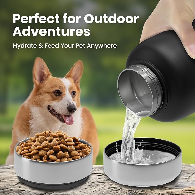 Gourde pour chien de 950 ml avec bol intégré – Gourde de voyage isotherme en acier inoxydable, étanche et portable pour la randonnée, le camping, les promenades et les sorties en plein air – Distributeur d'eau de voyage pour chien