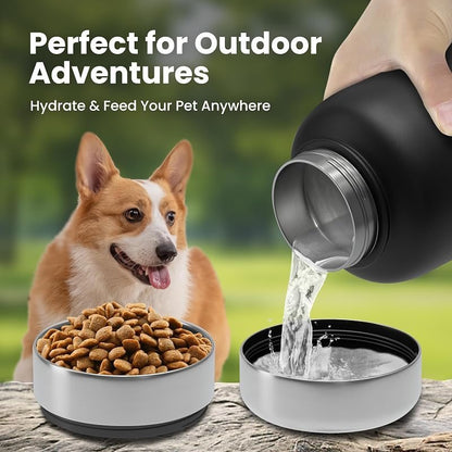 Gourde pour chien de 950 ml avec bol intégré – Gourde de voyage isotherme en acier inoxydable, étanche et portable pour la randonnée, le camping, les promenades et les sorties en plein air – Distributeur d'eau de voyage pour chien