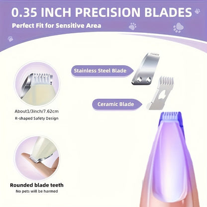 Quiet Pet Grooming Kit – Rechargeable Cordless Dog & Cat Hair Clippers, Low-Noise Paw Trimmer & Nail Polisher, USB Powered, Professional At-Home Pet Grooming Tool Set