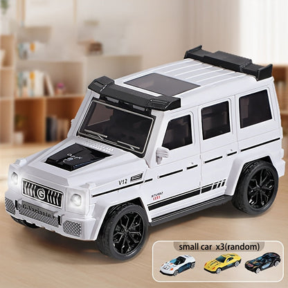 Circuit de voitures transformable avec 3 mini-véhicules - Lanceur de voiture à inertie pliable tout-terrain, ensemble de jouets éducatifs STEM pour garçons et enfants de 3 ans et plus, cadeau d'anniversaire ou de Noël (blanc ou bleu)