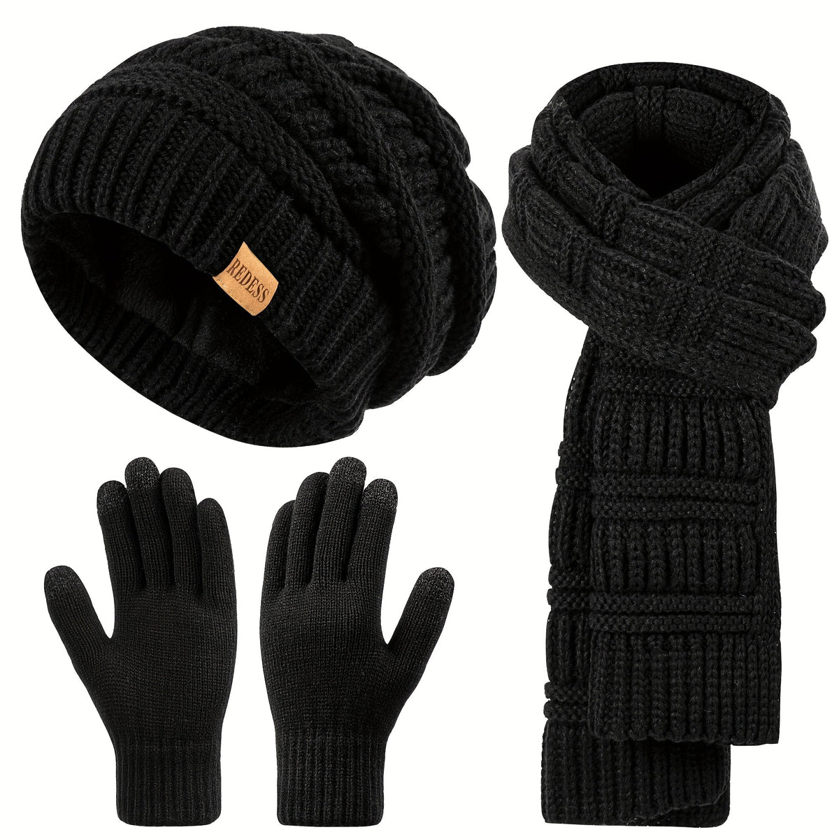 Ensemble d'hiver 3-en-1 pour femme : bonnet, longue écharpe et gants tactiles, accessoires doux et chauds pour temps froid, 4 coloris, cadeau pour elle