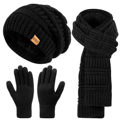 Ensemble d'hiver 3-en-1 pour femme : bonnet, longue écharpe et gants tactiles, accessoires doux et chauds pour temps froid, 4 coloris, cadeau pour elle