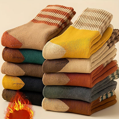 20 paires de chaussettes d'hiver mi-mollet, épaisses, en peluche, chaudes, rayées, bouclées pour femmes et hommes, chaussettes de sol confortables à gousset élastique pour le ski, le snowboard, le temps froid et les sports de plein air